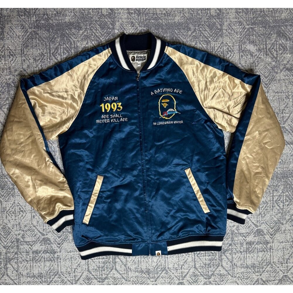 A BATHING APE Japan Souvenir Varsity Bomber Jacket